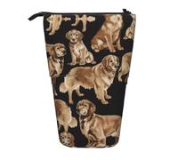 HAHAFU Golden Retrievers Telescopic Pencil Case, Oxford-Cloth Adjustable Pencil Pouch with Zipper, Multi-Functional Portable Stationery Bag for School Office