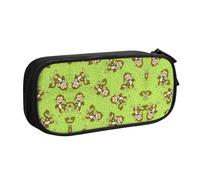 HAHAFU Green Clever Monkey Double Layer Large Capacity Pencil Case, Full Print Oxford-Cloth Pencil Pouch with Multiple Compartments,Customizable Smooth Zipper Stationery Bag