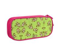 HAHAFU Green Clever Monkey Double Layer Large Capacity Pencil Case, Full Print Oxford-Cloth Pencil Pouch with Multiple Compartments,Customizable Smooth Zipper Stationery Bag