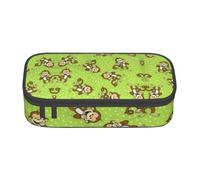 HAHAFU Green Clever Monkey Durable Large Capacity Pencil Case with Multiple Compartments,Print Water-Resistant Polyester School Supplies Organizer (Square Design)
