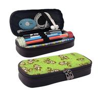 HAHAFU Green Clever Monkey Leather Pencil Case for Girls Boys,Personalised Print Large Stationery Pencil Case with Compartments.