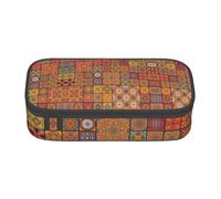 HAHAFU Group of Moroccan Geometric Durable Large Capacity Pencil Case with Multiple Compartments,Print Water-Resistant Polyester School Supplies Organizer (Square Design)