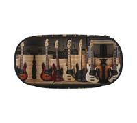 HAHAFU Guitar Bass Music Musical Instruments Double Zipper Pencil Case Makeup Bag,Large Capacity Crush-Resistant Polyester Organizer for School Office Travel