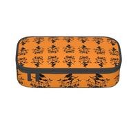 HAHAFU Halloween Witch Flying Durable Large Capacity Pencil Case with Multiple Compartments,Print Water-Resistant Polyester School Supplies Organizer (Square Design)