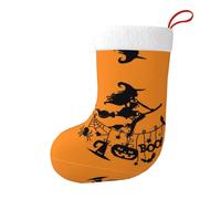 HAHAFU Halloween Witch Flying Personalised Christmas Stocking Print Fluffy Hanging Socks Ornaments For Christmas Decorations 45cm