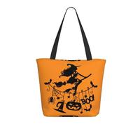 HAHAFU Halloween Witch Flying Women'S Large Shopping Tote Bag, Lightweight Durable Polyester Tote With All-Over Print,Foam Padded For Protection