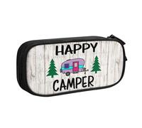 HAHAFU Happy Camper Double Layer Large Capacity Pencil Case, Full Print Oxford-Cloth Pencil Pouch with Multiple Compartments,Customizable Smooth Zipper Stationery Bag