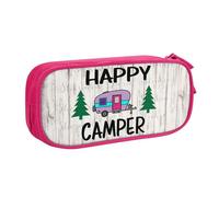 HAHAFU Happy Camper Double Layer Large Capacity Pencil Case, Full Print Oxford-Cloth Pencil Pouch with Multiple Compartments,Customizable Smooth Zipper Stationery Bag