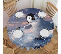 HAHAFU Happy Penguin Round Lace Tablecloth 60 Inch,Print Water-Resistant Polyester Fabric,No Wrinkle,Washable Table Cover For Dining Kitchen Coffee Table