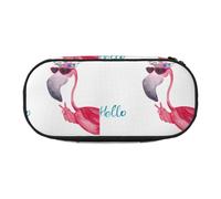 HAHAFU Hello Glasses Flamingo Double Zipper Pencil Case Makeup Bag,Large Capacity Crush-Resistant Polyester OrganizerFor School Office Travel