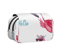 HAHAFU Hello Glasses Flamingo Flip-Top Double-Layer Pencil Case,Large Capacity (Holds 50 Pens/Pencis),Full-Print Durable Polyester School Office Supplies