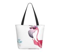 HAHAFU Hello Glasses Flamingo Women'S Large Shopping Tote Bag, Lightweight Durable Polyester Tote With All-Over Print,Foam Padded For Protection
