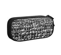 HAHAFU Horrible Dark Skulls Flowers Pattern Double Layer Large Capacity Pencil Case, Full Print Oxford-Cloth Pencil Pouch with Multiple Compartments,Customizable Smooth Zipper Stationery Bag