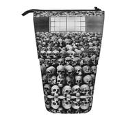 HAHAFU Horrible Dark Skulls Flowers Pattern Telescopic Pencil Case, Oxford-Cloth Adjustable Pencil Pouch with Zipper, Multi-Functional Portable Stationery Bag for School Office