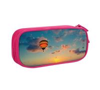 HAHAFU Hot Air Balloon Sunset Double Layer Large Capacity Pencil Case, Full Print Oxford-Cloth Pencil Pouch with Multiple Compartments