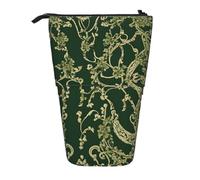 HAHAFU Hunter Green Floral Petals Pattern Telescopic Pencil Case, Oxford-Cloth Adjustable Pencil Pouch with Zipper, Multi-Functional Portable Stationery Bag for School Office