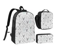 HAHAFU Hunting Arrows Triangles Deer 17 Inch School Backpack Set with Pencil Case and Lunch Bag,Matching Print Design,Durable Polyester School Bag for Kids Teens Boys Girls