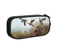 HAHAFU Hunting Flying Wild Double Layer Large Capacity Pencil Case, Full Print Oxford-Cloth Pencil Pouch with Multiple Compartments