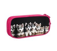 HAHAFU Husky Puppies Dogs Double Layer Large Capacity Pencil Case,Print Oxford-Cloth Pencil Pouch with Multiple Compartments