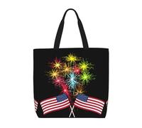 HAHAFU Independence Day America Flag Fireworks Multiprint Durable Water-Resistant Polyester Tote Shoulder Bag-Lightweight Casual Daypack For Shopping,School, Office Daily Use