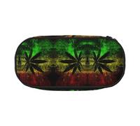 HAHAFU Jamaica Flag Leaves Double Zipper Pencil Case Makeup Bag,Large Capacity Crush-Resistant Polyester OrganizerFor School Office Travel