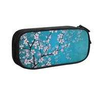 HAHAFU Japanese Cherry Flowers Double Layer Large Capacity Pencil Case, Full Print Oxford-Cloth Pencil Pouch with Multiple Compartments