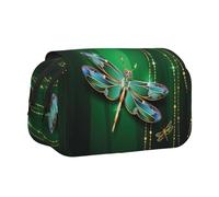 HAHAFU Jewel Dragonfly Flip-Top Double-Layer Pencil Case,Large Capacity (Holds 50 Pens/Pencis),Full-Print Durable Polyester School Office Supplies