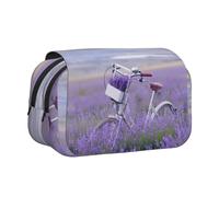 HAHAFU Lavender Field Bike Flip-Top Double-Layer Pencil Case,Large Capacity (Holds 50 Pens/Pencis),Full-Print Durable Polyester School Office Supplies
