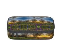 HAHAFU Lavender Meadow at Sunset Spring Durable Large Capacity Pencil Case with Multiple Compartments,Print Water-Resistant Polyester School Supplies Organizer (Square Design)