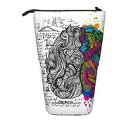 HAHAFU Left and Right Brain Telescopic Pencil Case, Oxford-Cloth Adjustable Pencil Pouch with Zipper, Multi-Functional Portable Stationery Bag for School Office