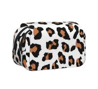 HAHAFU Leopard Flip-Top Double-Layer Pencil Case,Large Capacity (Holds 50 Pens/Pencis),Full-Print Durable Polyester School Office Supplies