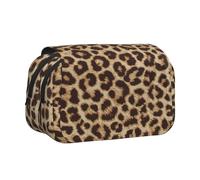 HAHAFU Leopard Pattern Flip-Top Double-Layer Pencil Case,Large Capacity (Holds 50 Pens/Pencis),Full-Print Durable Polyester School Office Supplies