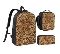 HAHAFU Leopard Print 17 Inch School Backpack Set with Pencil Case and Lunch Bag,Matching Print Design,Durable Polyester School Bag for Kids Teens Boys Girls