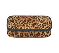 HAHAFU Leopard Print Durable Large Capacity Pencil Case with Multiple Compartments,Print Water-Resistant Polyester School Supplies Organizer (Square Design)