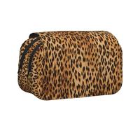 HAHAFU Leopard Print Flip-Top Double-Layer Pencil Case,Large Capacity (Holds 50 Pens/Pencis),Full-Print Durable Polyester School Office Supplies