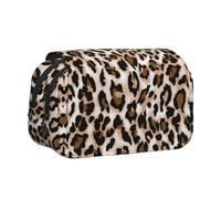 HAHAFU Leopard Print Flip-Top Double-Layer Pencil Case,Large Capacity (Holds 50 Pens/Pencis),Full-Print Durable Polyester School Office Supplies