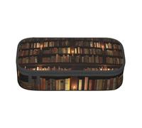 HAHAFU Library Bookshelf Book Durable Large Capacity Pencil Case with Multiple Compartments,Print Water-Resistant Polyester School Supplies Organizer (Square Design)