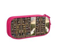 HAHAFU Library Bookshelf Book Print Double Layer Large Capacity Pencil Case,Print Oxford-Cloth Pencil Pouch with Multiple Compartments