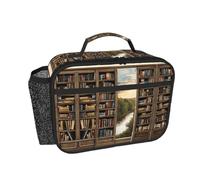 HAHAFU Library Bookshelf Book Print Insulated Lunch Bag with All-Over Print,Oxford-Fabric Lunch Tote, Peva Lining Cotton Padding,Keeps Food Hot Or Cold for Work School Travel