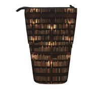 HAHAFU Library Bookshelf Book Telescopic Pencil Case, Oxford-Cloth Adjustable Pencil Pouch with Zipper, Multi-Functional Portable Stationery Bag for School Office