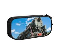 HAHAFU Locomotive Double Layer Large Capacity Pencil Case, Full Print Oxford-Cloth Pencil Pouch with Multiple Compartments