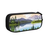 HAHAFU Mountain Lake View Sunny Day Nature Double Layer Large Capacity Pencil Case, Full Print Oxford-Cloth Pencil Pouch with Multiple Compartments,Customizable Smooth Zipper Stationery Bag
