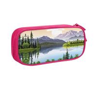 HAHAFU Mountain Lake View Sunny Day Nature Double Layer Large Capacity Pencil Case, Full Print Oxford-Cloth Pencil Pouch with Multiple Compartments,Customizable Smooth Zipper Stationery Bag