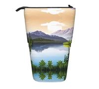 HAHAFU Mountain Lake View Sunny Day Nature Telescopic Pencil Case, Oxford-Cloth Adjustable Pencil Pouch with Zipper, Multi-Functional Portable Stationery Bag for School Office