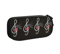 HAHAFU Music Symbols Love Double Layer Large Capacity Pencil Case, Full Print Oxford-Cloth Pencil Pouch with Multiple Compartments,Customizable Smooth Zipper Stationery Bag