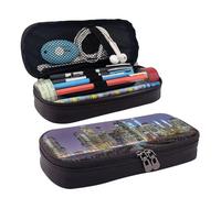 HAHAFU New York City Leather Pencil Case for Girls Boys,Personalised Print Large Stationery Pencil Case with Compartments.
