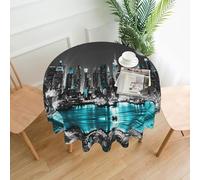 HAHAFU New York Paintings Table Cloth,Round 152cm Diameter,Print Water Resistant Wipeable Polyester Table Cover Decoration