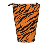 HAHAFU Orange Tiger Leopard Telescopic Pencil Case, Oxford-Cloth Adjustable Pencil Pouch with Zipper, Multi-Functional Portable Stationery Bag for School Office