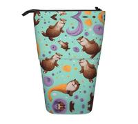 HAHAFU Otters Telescopic Pencil Case, Oxford-Cloth Adjustable Pencil Pouch with Zipper, Multi-Functional Portable Stationery Bag for School Office