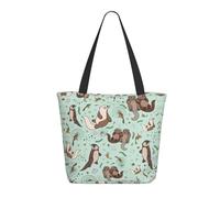 HAHAFU Otters Women'S Large Shopping Tote Bag, Lightweight Durable Polyester Tote With All-Over Print,Foam Padded For Protection